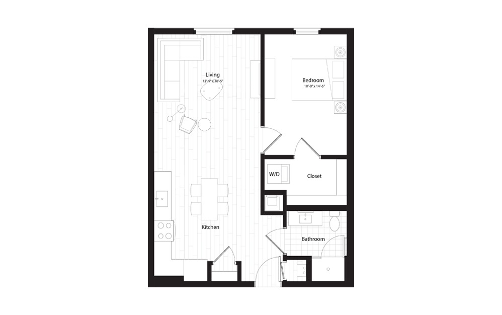 A1.2 - 1 bedroom floorplan layout with 1 bath and 743 square feet.