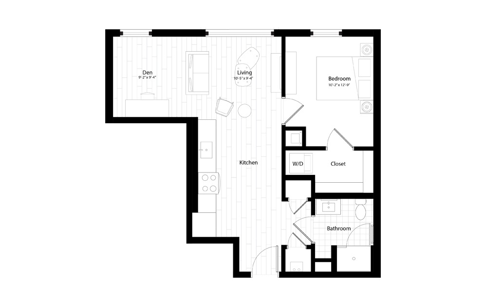 A5 - 1 bedroom floorplan layout with 1 bath and 695 square feet.