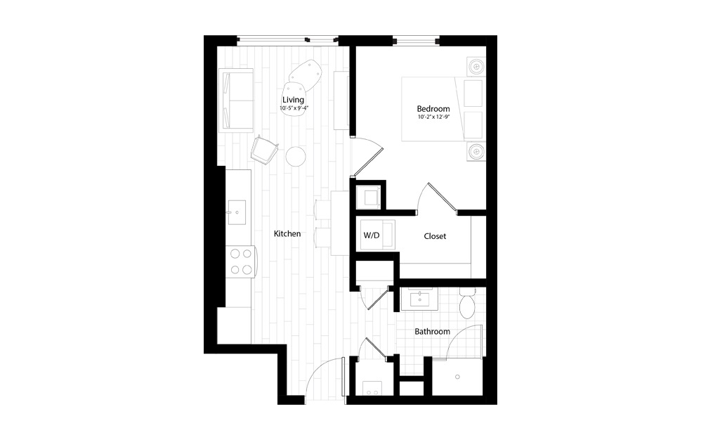 A5.1 - 1 bedroom floorplan layout with 1 bath and 600 square feet.